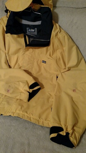 Men's (M) Gill Nylon Hooded Coast-Lite Jacket, Yellow w/ Navy Mesh Lining