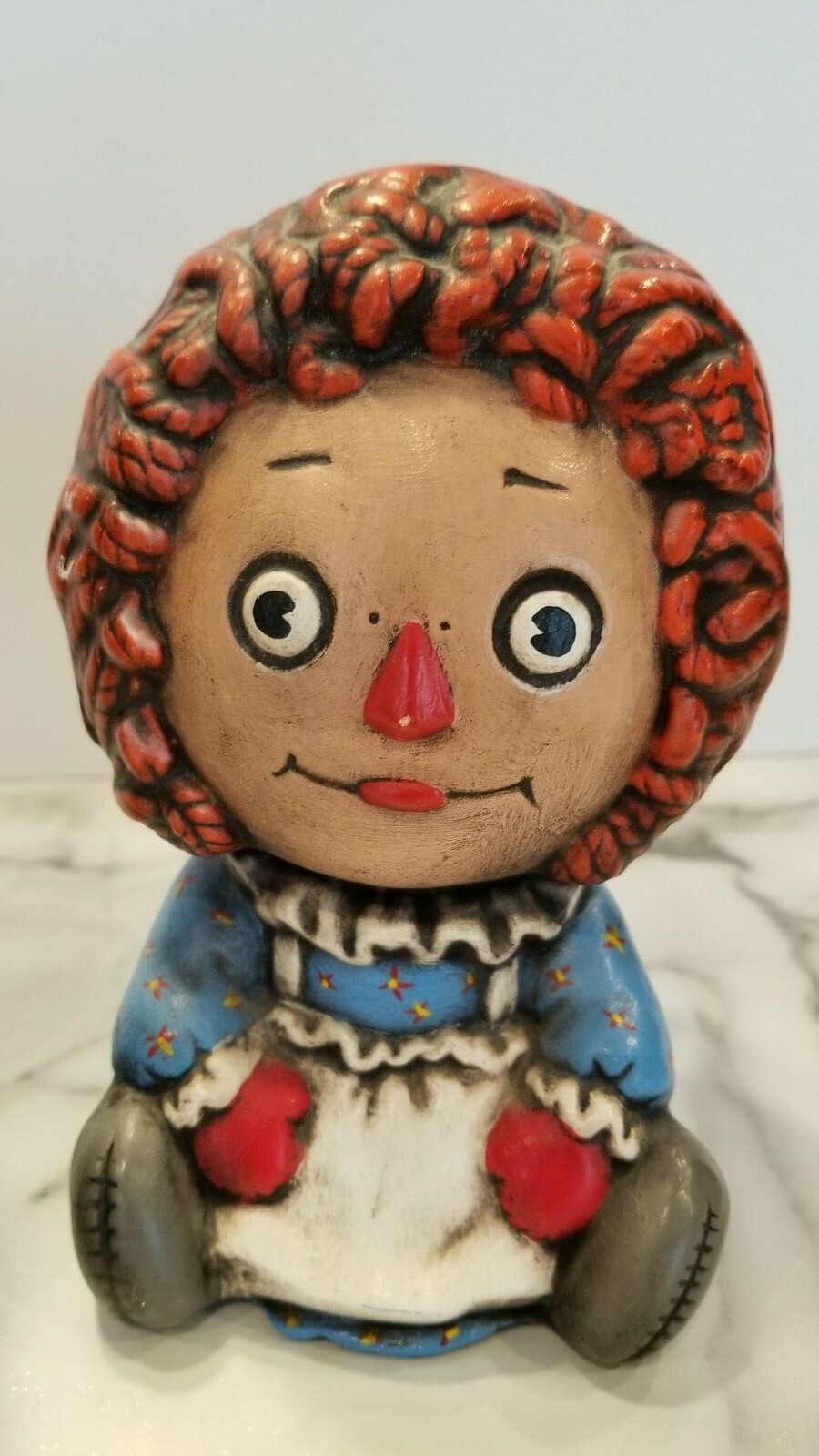 Vintage Retro Pair Raggedy Ann & Andy Ceramic Figurines, Yozie Molds