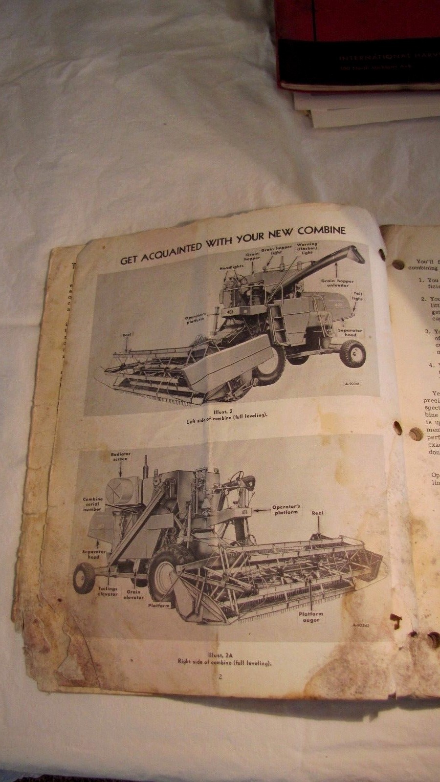 VINTAGE INTERNATIONAL HARVESTER 403 Hillside Combine Owner Operator Manual Parts