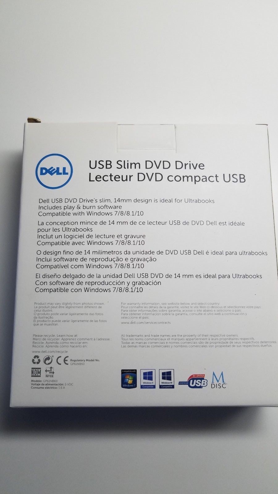 GENUINE NEW Dell USB Slim DVD Drive DVD+/- RW , Black  DW316