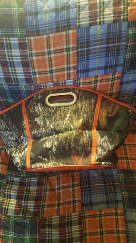 CAMO W/ORANGE CROCO TRIM INSULATED COOLER W/ATTACHED BOTTLE OPENER-20x11x10 1/2
