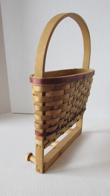 Apple Country Wallpocket Basket w/Pegs Hooks~Slat Split Reed Woven Wood~14