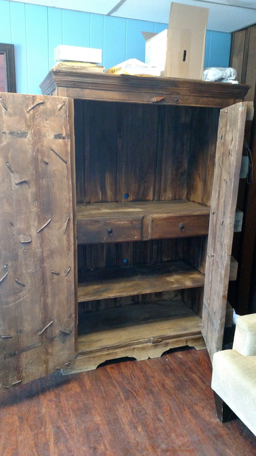 Antique Beautifully Hand Carved Wood Armoire From Indonesia or India OLD RARE