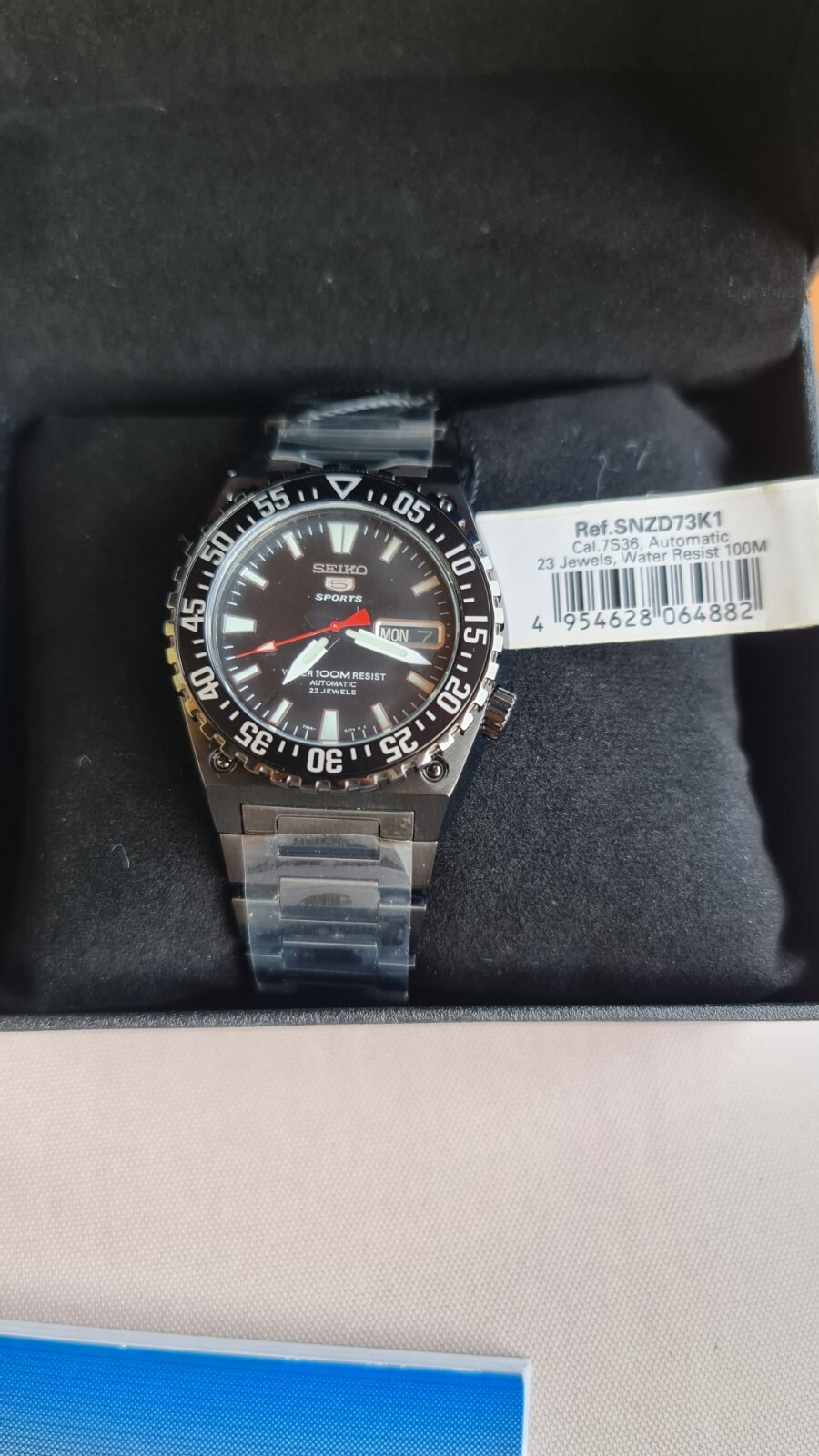 Pre-owned Seiko 5 Sports Snzd73k1 Automatic Watch 7s36 Steel Hardlex 100m Black Day Date