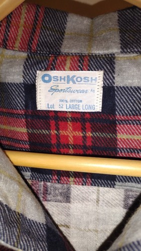 New Vintage Oshkosh Cotton Flannel Shirt Mens L Long Plaid Union Made Sportswear