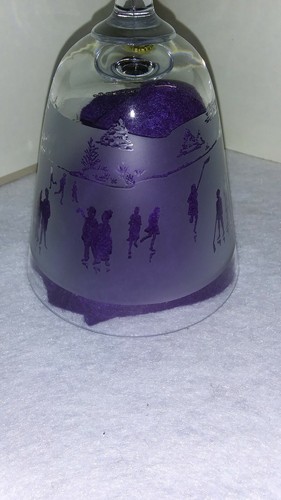 1978 Clear Glass Bell Etched Winter Ice Skaters/Hockey Scene Holiday