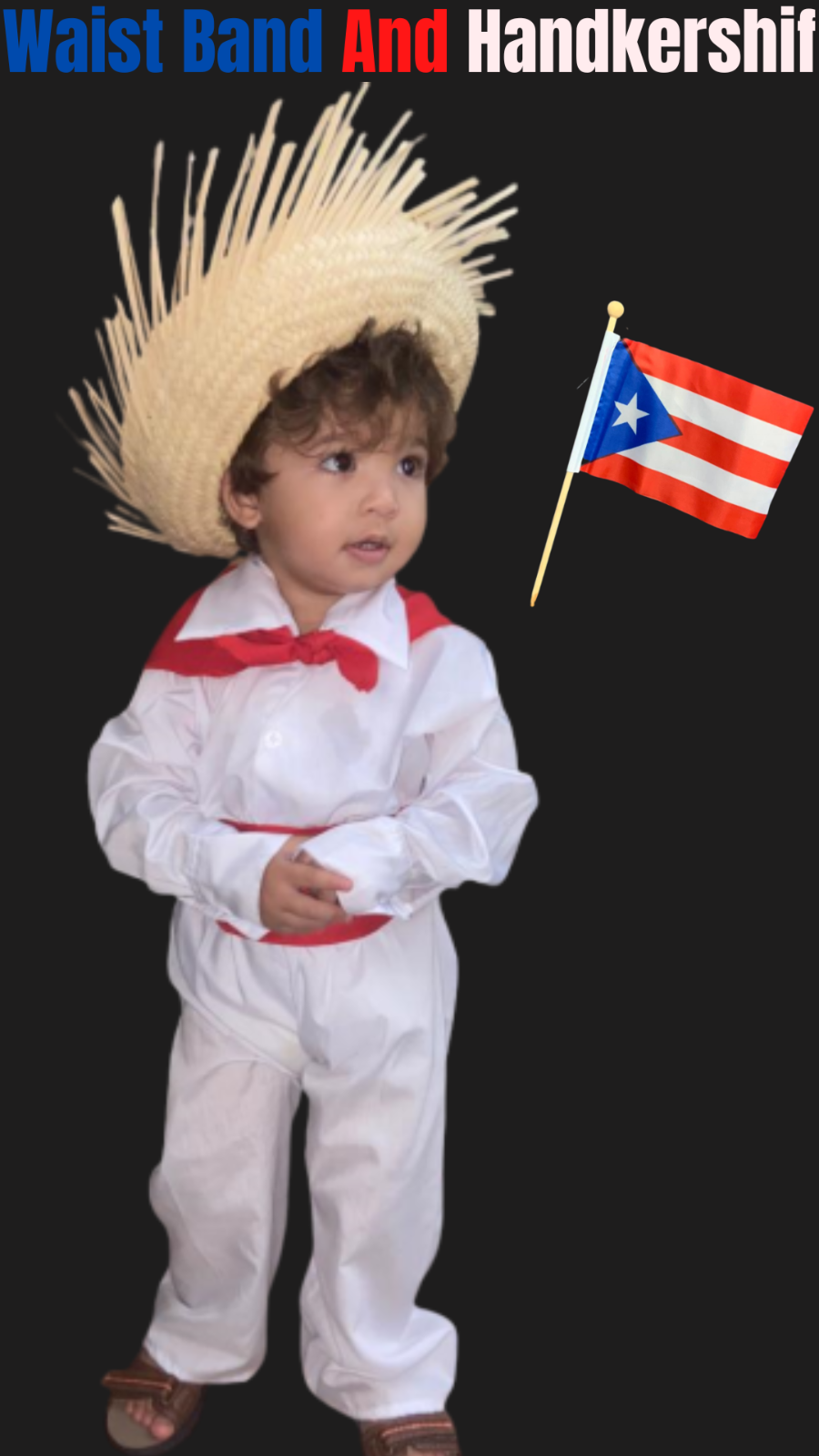 Boy Typical Puerto Rico Set  5 PC.  Jibarito Plena, Jibaro Puertorriqueño. PR