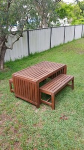 outdoor timber table and bench seats