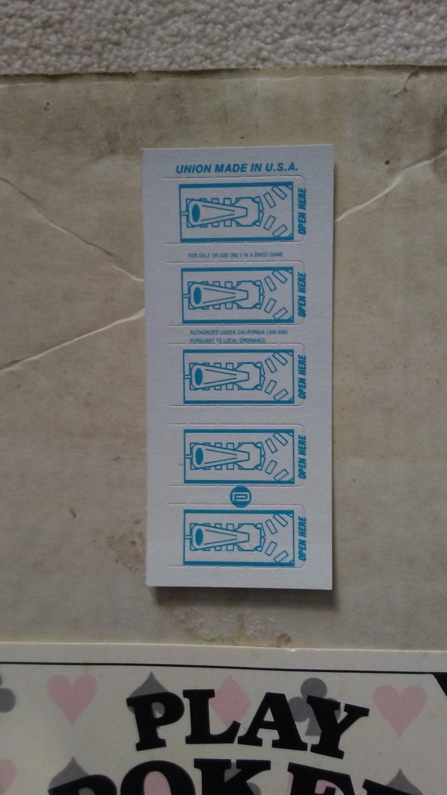 1865 PLAY POKER TICKETS