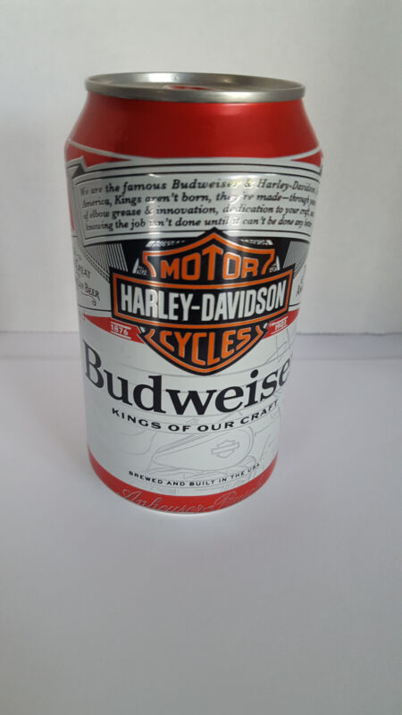 BUDWEISER  "HARLEY-DAVIDSON 120 YEARS " 12 OZ CAN  BOTTOM OPEN EMPTY CAN  ...