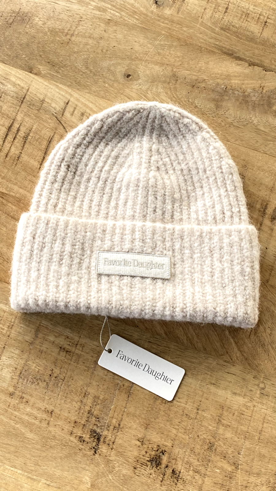 Favorite Daughter Ivory Rib Knit Beanie with Logo Patch FAVORITE DAUGTER  main image 4