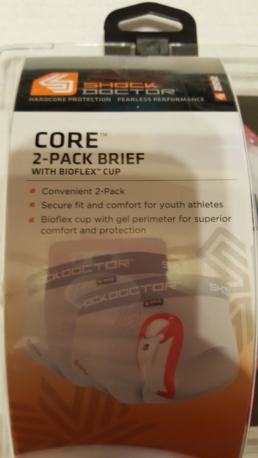 Shock Doctor Boys Core Brief (2 Pack) with Bio-Flex Cup Size Small 22-24 New
