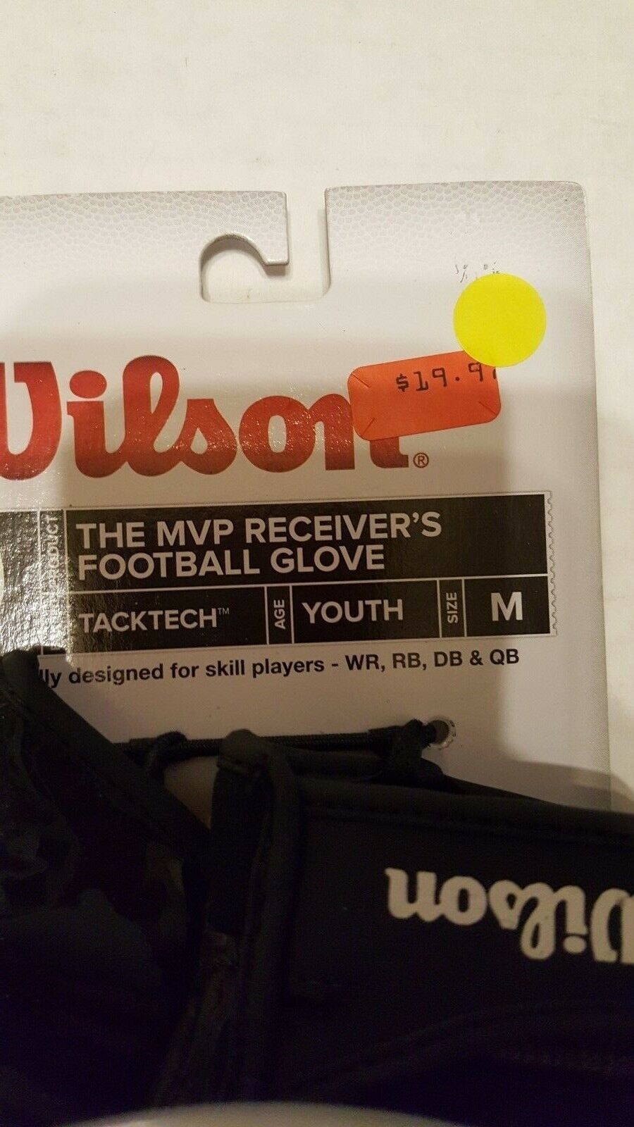 Wilson The MVP Receivers Football Glove Youth Medium Black New