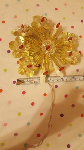 Vintage Light Up Christmas Decoration!  GOLD TINSEL! Orange BULBS! missing parts