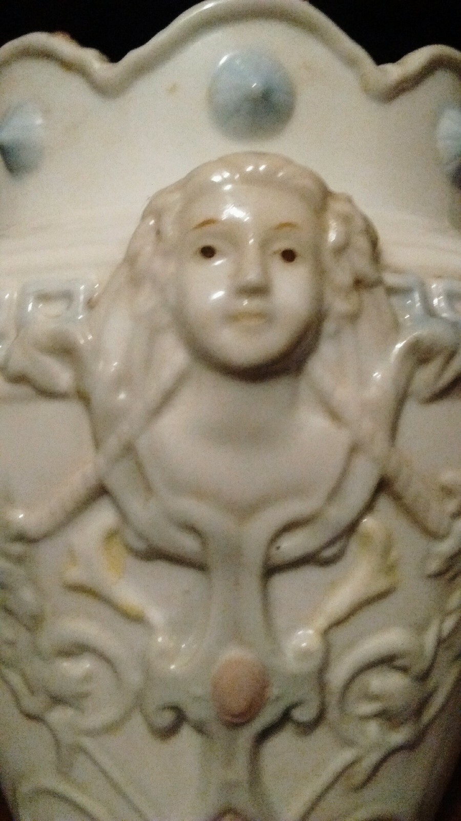 Beautiful Vase for Nursery or Girl child's room.  Girl and lion faces  flowers