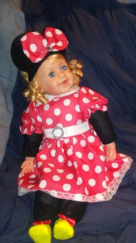 24 Inch Vinyl And Cloth Doll Dressed In A Spotted Dress With Mouse Ears