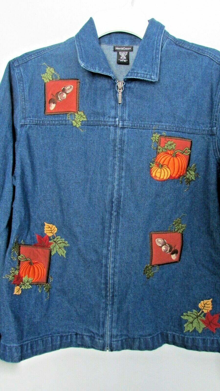 Women 14-16 Lg Slv Denim Blue Jean Fall Style Embroider