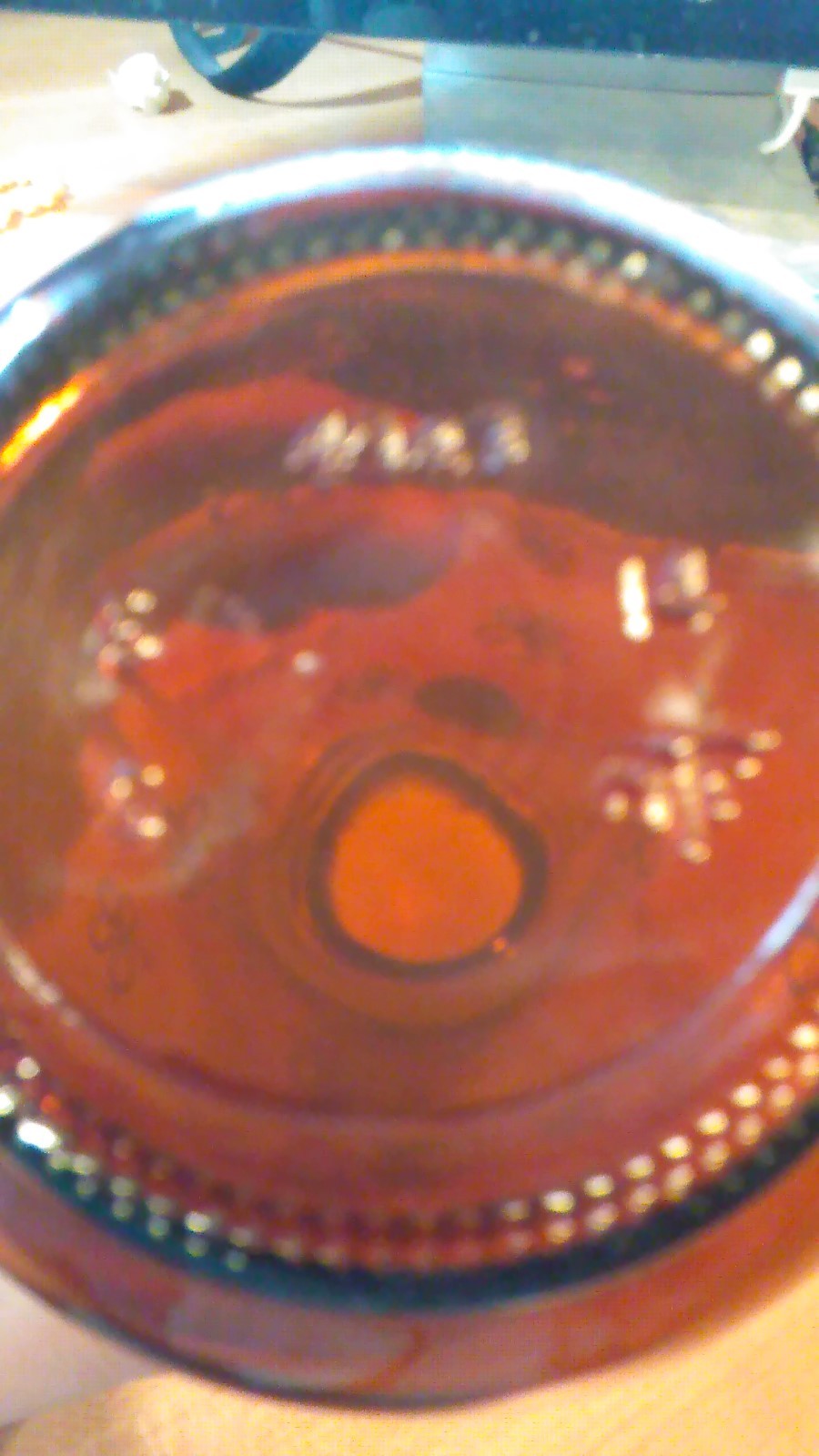 Vintage Syrup Pourer Amber Glass with white daisy flowers