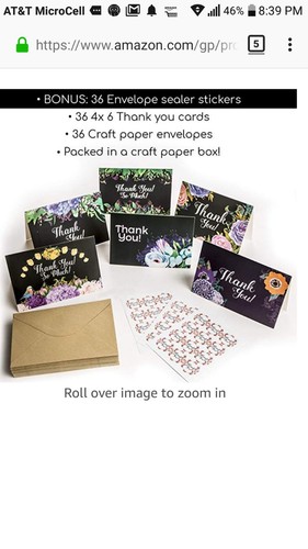 Thank You Cards with Envelopes and Stickers, 36 Pack, Floral, Blank Inside -...