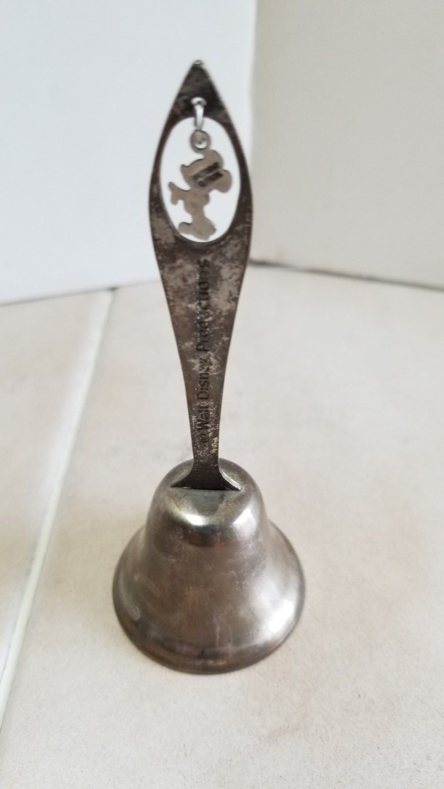 Vintage Silver tone Metal Bell Disneyland Mickey Mouse Charm 4 inches