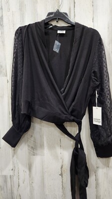UNIQUE VINTAGE PLUS Size 5X Black Long Sheer Sleeve V Neck Wrap Crop Top**NWT**