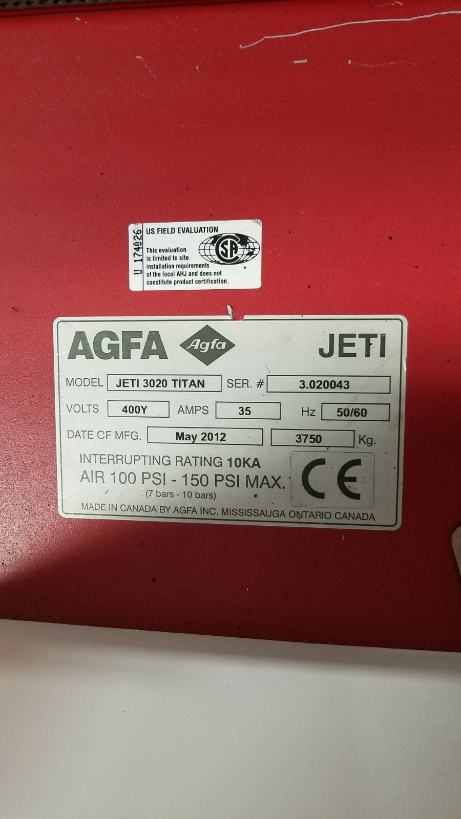 Agfa Jeti 3020 Titan-RTR Option SN-3.020043 With Onyx Thrive 221 Rip