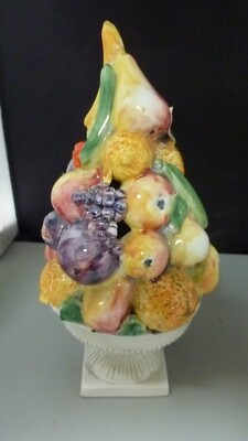 MCM  Italian Ceramic Fruit Vegetable Compote Topiary Centerpiece Glazed  SIGNED