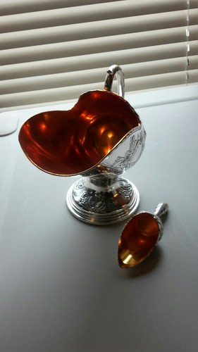 Silver Plated Raised Floral Design Scuttle Open Salt Cellar with Scoop