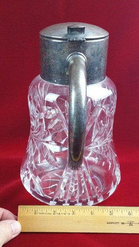 Antique Cut Crystal Pitcher with Silver Plate Top, Germany c.1930