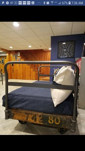 INDUSTRIAL DAYBED METAL & WOOD CART COFFE TABLE NUTTING Faribault ,Mn.,Original!