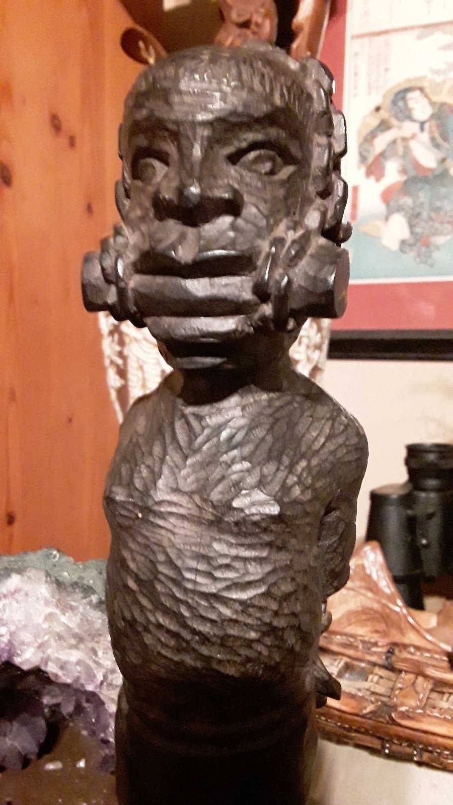 Early 20th Century African Carved Wooden Figurine Slave Chains Shackles 1900's