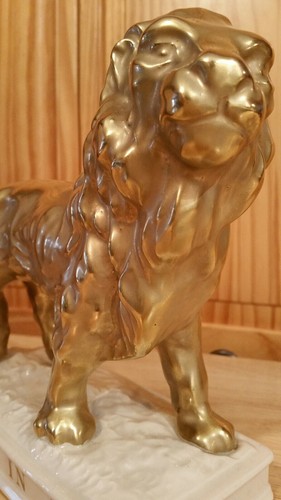 Vintage BARSOTTINI  GOLD LION Statue Figurine 1970 Limited Edition Wine Decanter