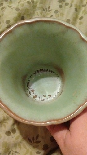 Frankoma pottery  A6 PrairIe Green Flared Fluted Ribbed 4.5