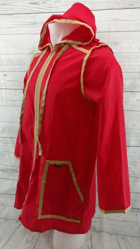 Vintage Aqua Sheen Wind Breaker Fall Retro Rain Spring Jacket Red Medium M