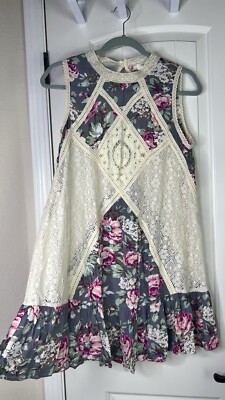 Umgee Women s Tunic Shirt/Dress Floral Lace Sleeveless Sz M Boho Chic Fairy