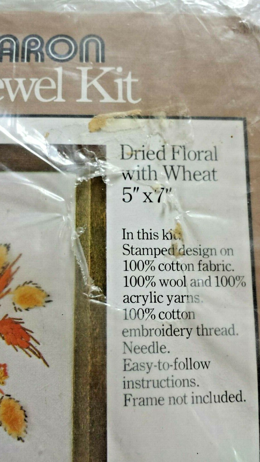 Vintage CARON Crewel Embroidery Kit ~ Dried Floral & Wheat WOOL YARN~ Circa 1976
