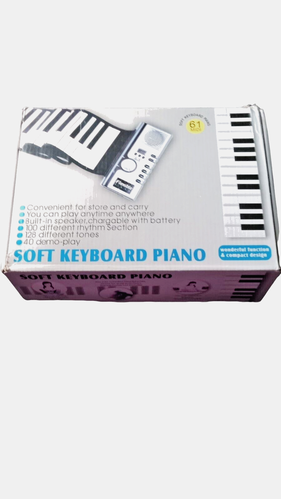 PORTABLE 61 KEY SOFT FLEXIBLE ROLL-UP PIANO ELECTRONIC MIDI KEYBOARD NEW IN BOX