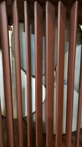 Vintage Electric Fan Mathes Cooler 4-LEG RARE Metal ADJUSTABLE WOOD VANE LOUVERS