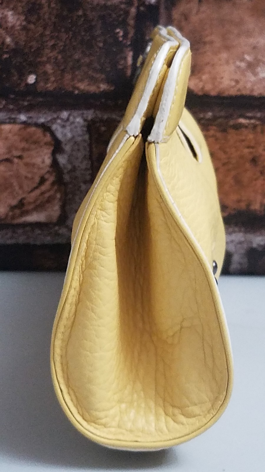 Cole Haan Clutch Purse Leather Yellow Pebbled Studded Magnetic Closure