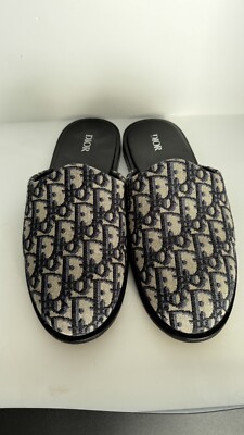 CHRISTIAN DIOR INDIOR Mule Slipper - Beige & Black Dior Oblique Jacquard Size 45