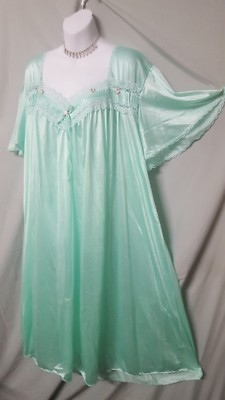 Only Necessities GREEN NIGHTGOWN NYLON Calf Short Sleeve Plus Size 4X  68'' BUST