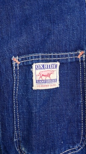 Vintage 1940s OX Hide Jean Jacket Med Wash Denim Farm Chore Work Coat RARE EUC