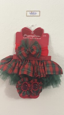 NEW Baby  Girl First Christmas Tutu outfit With Head Bow And Booties 0-12 Months