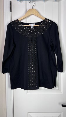 Alfred Dunner Knights Bridge Station 3/4 Sleeve Women s Size Small Tunic Black