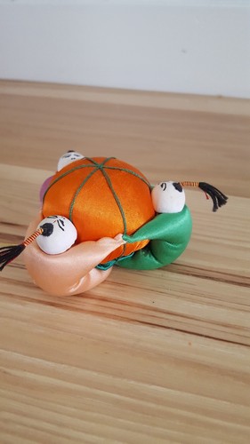 Vintage Small Silk Domed Orange Pin Cushion 3 Chinese Sumo Children