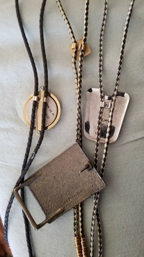 Mens Vintage Bolo Ties Agate Silver Gold Toned 3pc 1brass Belt Buckel