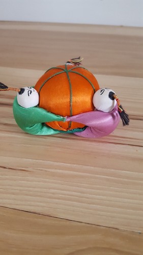 Vintage Small Silk Domed Orange Pin Cushion 3 Chinese Sumo Children