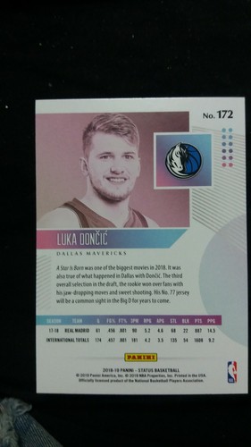 Luka Doncic 2018-19 Panini Status #172 Purple Target,  Rookie Parallel Card