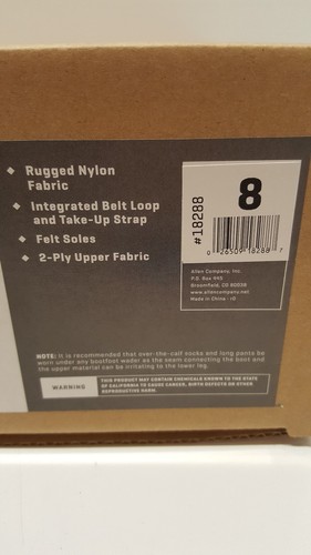 Allen Clear Creek 2-ply Felt Sole BootFoot Hip Wader #18288 Men's Size 8 Rugged