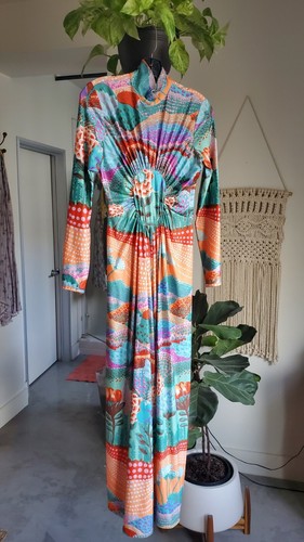 アンティーク雑貨 MAC Super Vintage Fabric 70s Vintage Sari Smock Maxi | Juniper Paisley | Size L | All